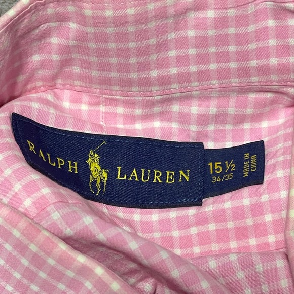 Ralph‎ Lauren Pink Gingham Check Dress Shirt Long Sleeve Logo Size 15.5 34/35 - Picture 4 of 7
